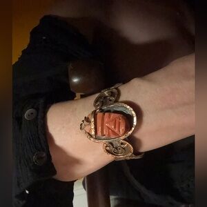 Mexican Carved Resin and Copper Warriorhead Cuff